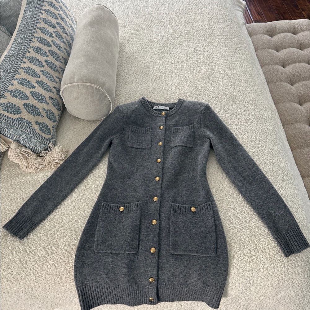Zara Gray Sweater with Gold Buttons